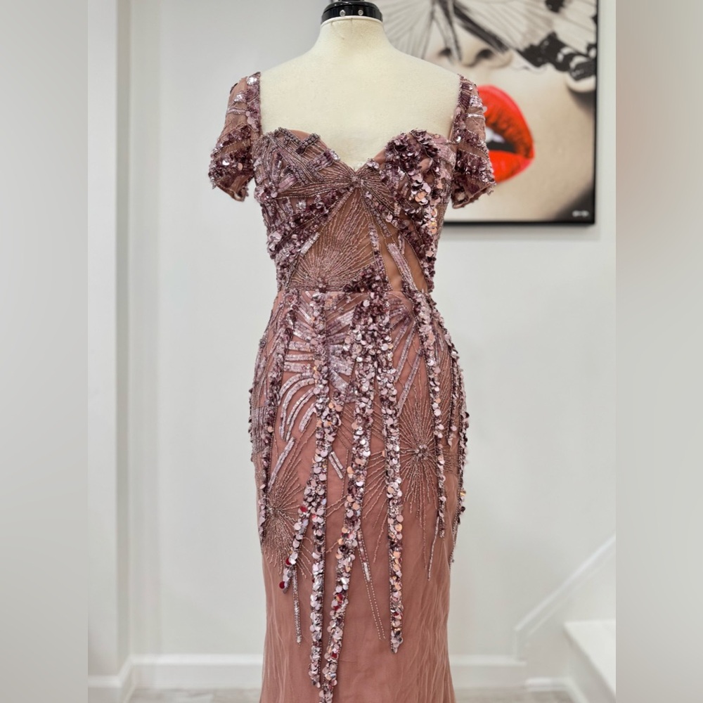 Zuhair Murad Purple Embellished Chiffon Gown Maxi Beaded and sequined Dress - Picture 4 of 15
